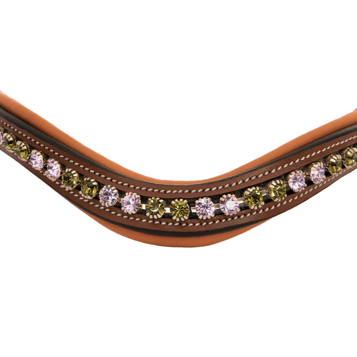 ExionPro Elegant Deep Curved Soft Padded Olivine, Violet Colored Crystal Browband-Browbands-Bridles & Reins