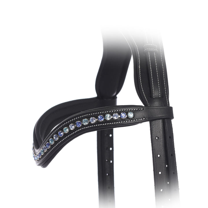 ExionPro Elegant Deep Curved Soft Padded Sapphire, Violet, Light Sapphire Colored Crystal Decorated Browband-Browbands-Bridles & Reins