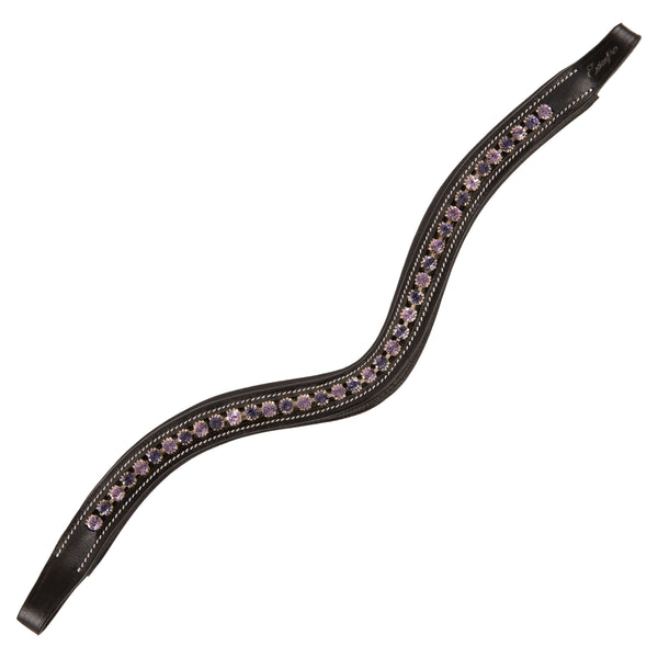 ExionPro Elegant Deep Curved Soft Padded Tanzanite, Violet Colored Crystal Decorated Browband-Browbands-Bridles & Reins