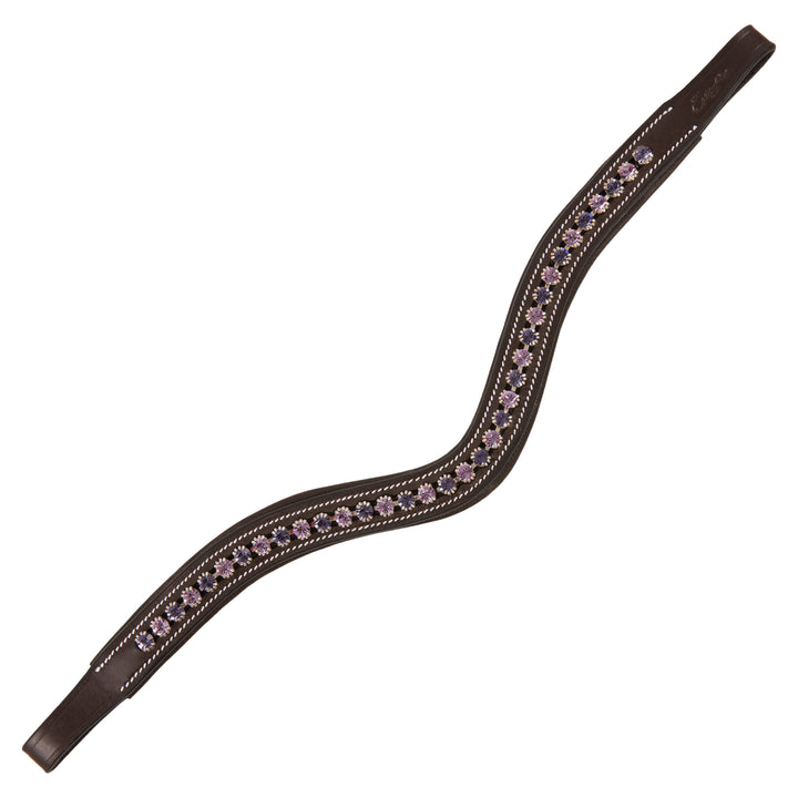 ExionPro Elegant Deep Curved Soft Padded Tanzanite, Violet Colored Crystal Decorated Browband-Browbands-Bridles & Reins