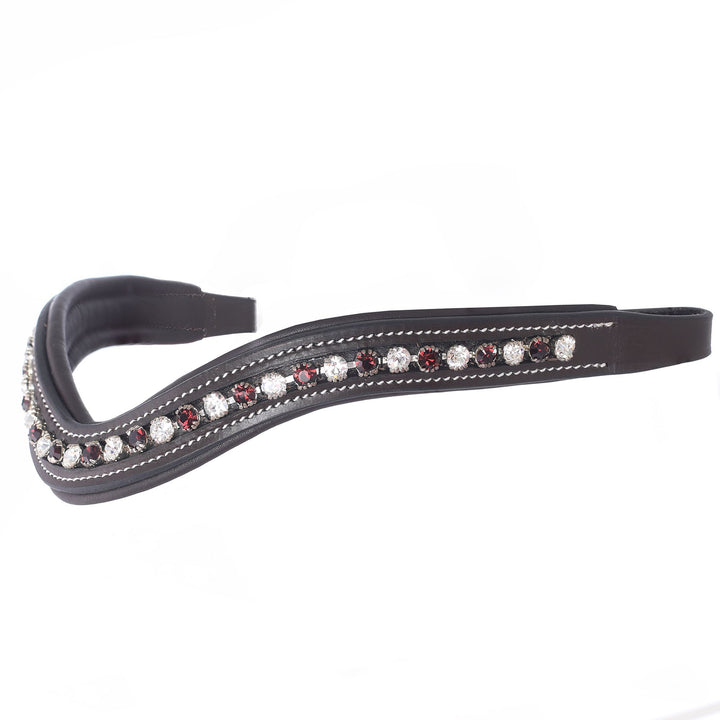 ExionPro Elegant Soft Padded Clear Crystal, Burgundy Colored Crystal Browband-Browbands-Bridles & Reins