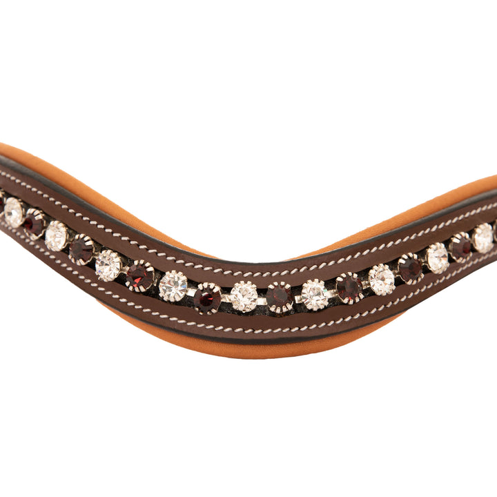 ExionPro Elegant Soft Padded Clear Crystal, Burgundy Colored Crystal Browband-Browbands-Bridles & Reins