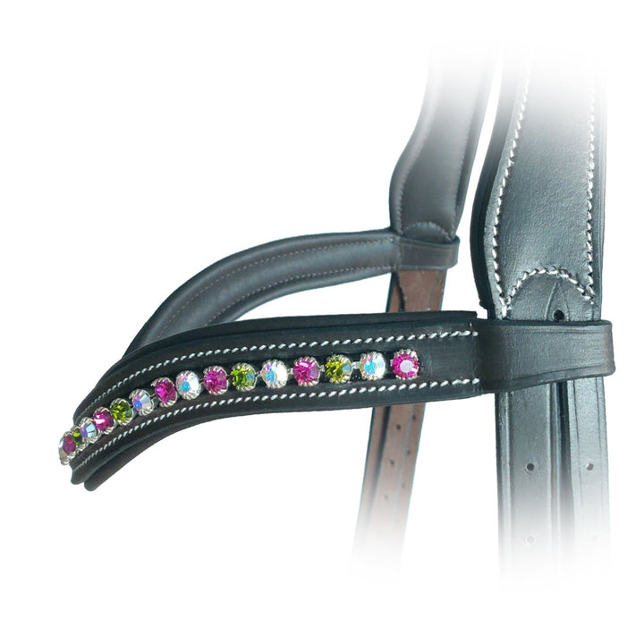 ExionPro Elegant Soft Padded Fuchsia,Crystal Aurore Boreale, Olivine Colored Crystal Browband-Browbands-Bridles & Reins