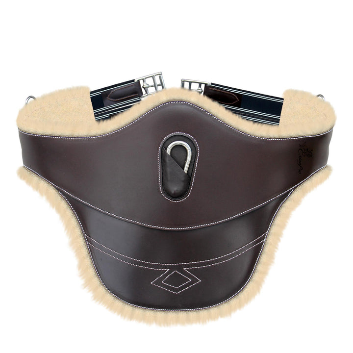 ExionPro Thick Lined Fancy Belly Guard Girth with Leather/Sheepskin Padding and Snap Hook - Navy Blue Elastic with White Lines-Girths-Bridles & Reins