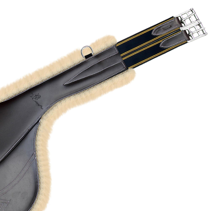 ExionPro Thick Lined Fancy Belly Guard Girth with Leather/Sheepskin Padding and Snap Hook - Navy Blue Elastic with Yellow Lines-Girths-Bridles & Reins