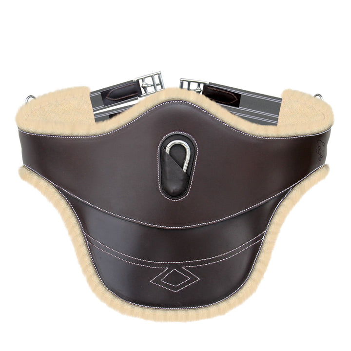 ExionPro Thick Lined Fancy Belly Guard Girth with Leather/Sheepskin Padding and Snap Hook - Grey Elastic With White Lines-Girths-Bridles & Reins