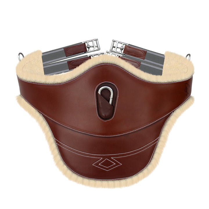 ExionPro Thick Lined Fancy Belly Guard Girth with Leather/Sheepskin Padding and Snap Hook - Grey Elastic With White Lines-Girths-Bridles & Reins