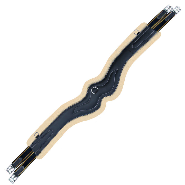 ExionPro Wave Over Lay Girth with Leather/Sheepskin Padding - Navy Blue Elastic with Yellow Lines-Girths-Bridles & Reins