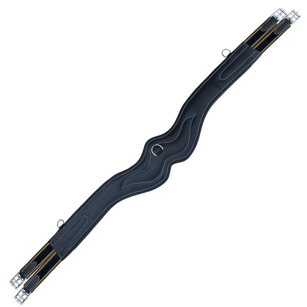 ExionPro Wave Over Lay Girth with Leather/Sheepskin Padding - Navy Blue Elastic with Yellow Lines-Girths-Bridles & Reins