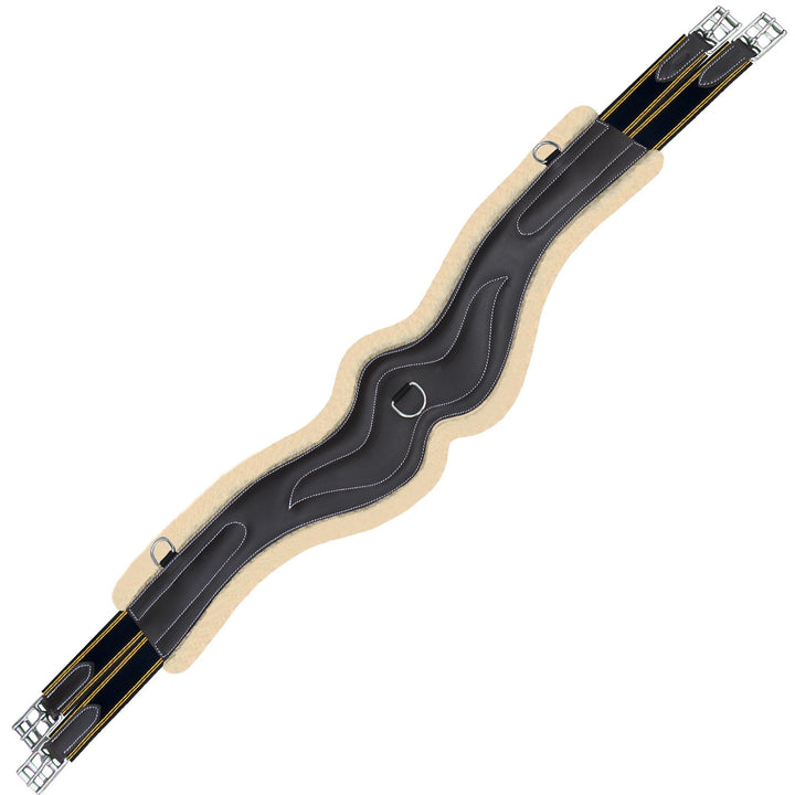 ExionPro Wave Over Lay Girth with Leather/Sheepskin Padding - Navy Blue Elastic with Yellow Lines-Girths-Bridles & Reins
