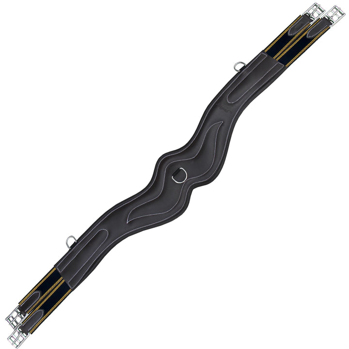 ExionPro Wave Over Lay Girth with Leather/Sheepskin Padding - Navy Blue Elastic with Yellow Lines-Girths-Bridles & Reins