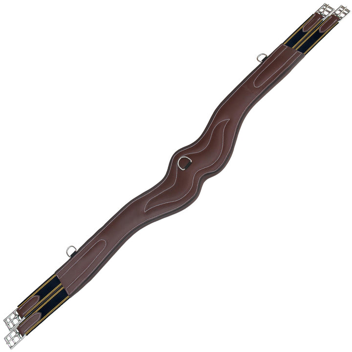 ExionPro Wave Over Lay Girth with Leather/Sheepskin Padding - Navy Blue Elastic with Yellow Lines-Girths-Bridles & Reins