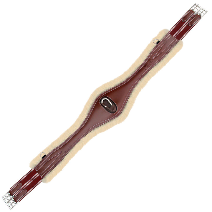 ExionPro Snap Over Lay Girth with Leather/Sheepskin Padding - Burgundy Elastic with White Lines-Girths-Bridles & Reins