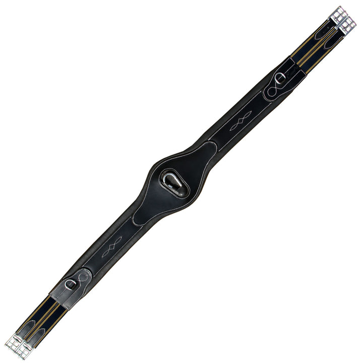 ExionPro Fancy Anatomic Snap Over Lay Girth - Navy Blue Elastic with Yellow Lines-Girths-Bridles & Reins