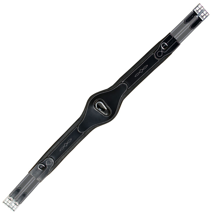 ExionPro Fancy Anatomic Snap Over Lay Girth - Grey Elastic with White Lines-Girths-Bridles & Reins