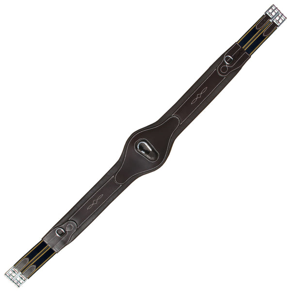 ExionPro Fancy Anatomic Snap Over Lay Girth - Navy Blue Elastic with Yellow Lines-Girths-Bridles & Reins