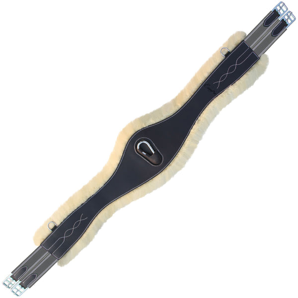 ExionPro Fancy Stitched Snap Over Lay Girth with Leather/Sheepskin Padding - Grey Elastic with White Lines-Girths-Bridles & Reins