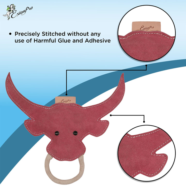 Exionpro Natural Leather Bull Dog Toy with Non Toxic Fiber Stuffing- Pink Color-Dog Toys-Bridles & Reins