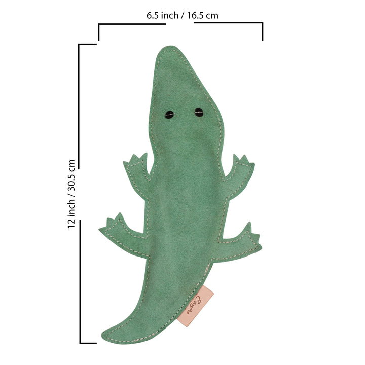 Exionpro Natural Leather Crocodile Dog Toy with Non Toxic Fiber Stuffing- Green Color-Dog Toys-Bridles & Reins