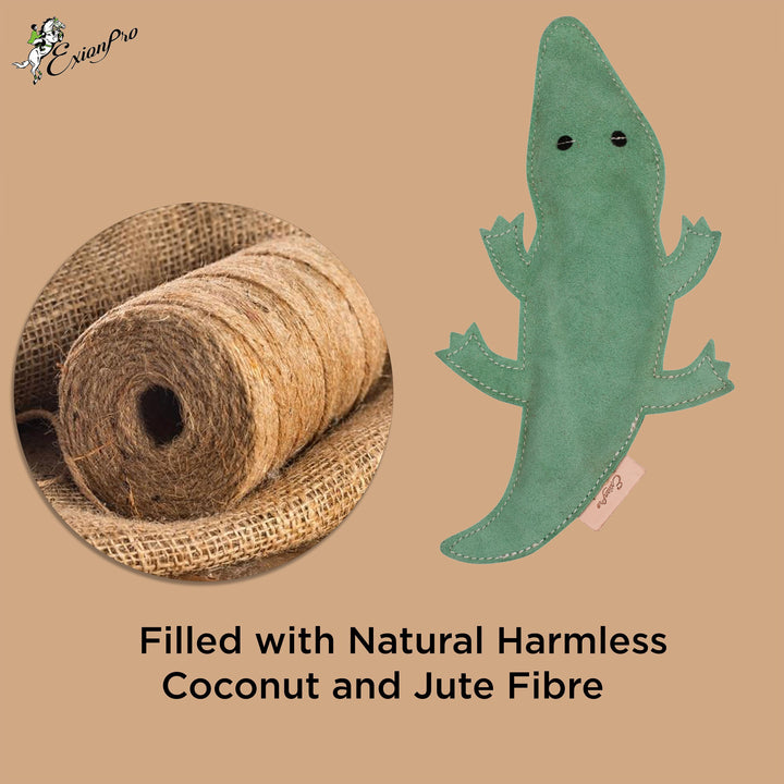 Exionpro Natural Leather Crocodile Dog Toy with Non Toxic Fiber Stuffing- Green Color-Dog Toys-Bridles & Reins
