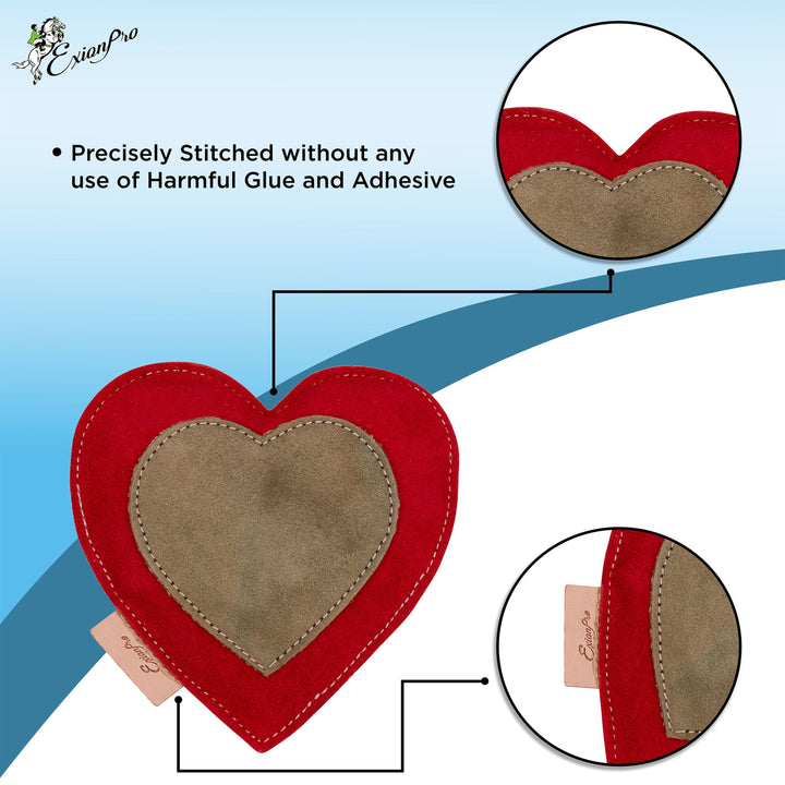 Exionpro Natural Leather Heart Dog Toy with Non Toxic Fiber Stuffing - Red Color-Dog Toys-Bridles & Reins