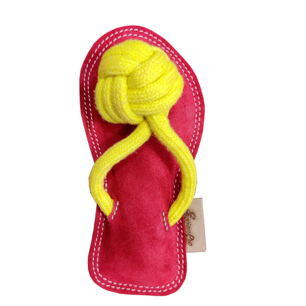 Exionpro Natural Leather Slipper Dog Toy with Non Toxic Fiber Stuffing - Red/Yellow Color-Dog Toys-Bridles & Reins