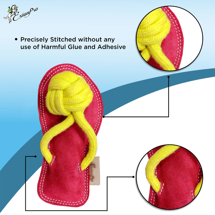 Exionpro Natural Leather Slipper Dog Toy with Non Toxic Fiber Stuffing - Red/Yellow Color-Dog Toys-Bridles & Reins