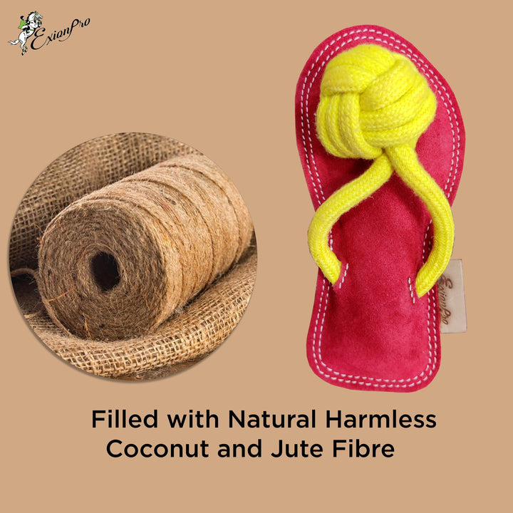 Exionpro Natural Leather Slipper Dog Toy with Non Toxic Fiber Stuffing - Red/Yellow Color-Dog Toys-Bridles & Reins