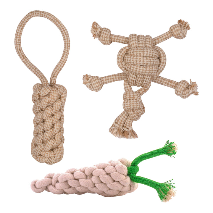 ExionPro Rope Chew Dog Toys Combo Bundle Pack for Small, Medium Dogs for Playing and Training - Dummy, Radish and Turtle-Dog Toys-Bridles & Reins