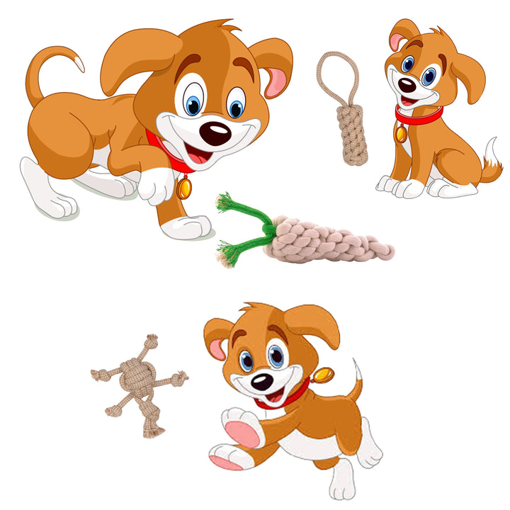 ExionPro Rope Chew Dog Toys Combo Bundle Pack for Small, Medium Dogs for Playing and Training - Dummy, Radish and Turtle-Dog Toys-Bridles & Reins