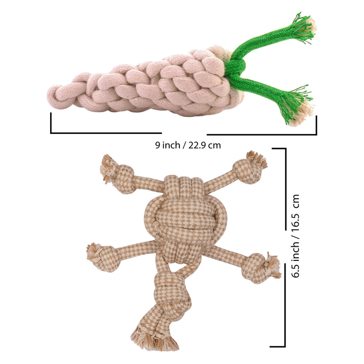 ExionPro Rope Dog Toys for Training and Interactive Play Combo Bundle Pack for Dogs, Cats and Puppy - Radish and Turtle-Dog Toys-Bridles & Reins