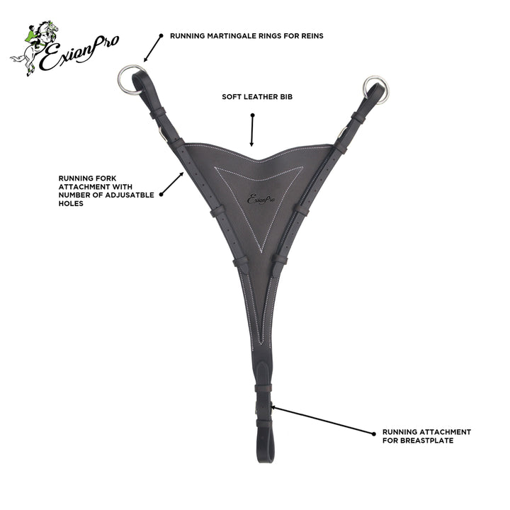 ExionPro Soft Leather Bib Running Attachment for Horse Martingale-Martingale Attachments-Bridles & Reins