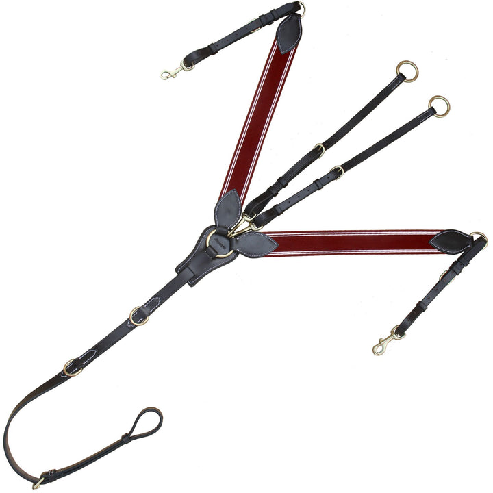 ExionPro Padded Leaf Shape Horse Breastplate with Running Attachment - Burgundy Elastic & White Lines-Horse Breastplates-Bridles & Reins