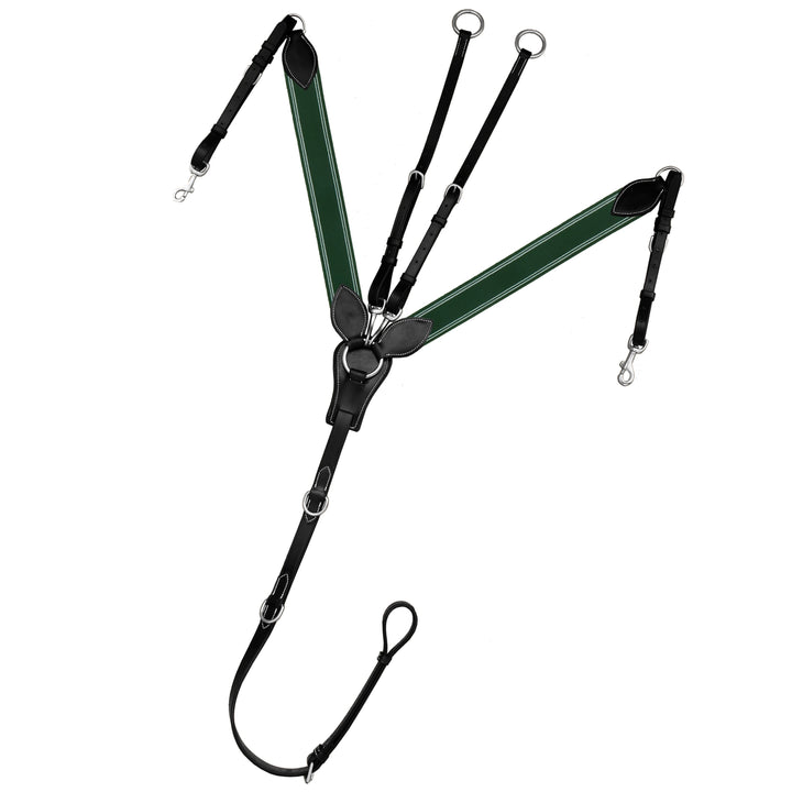 ExionPro Padded Leaf Shape Horse Breastplate with Running Attachment - Green Elastic & White Lines-Horse Breastplates-Bridles & Reins