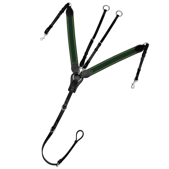 ExionPro Padded Leaf Shape Horse Breastplate with Running Attachment - Green Elastic & Yellow Lines-Horse Breastplates-Bridles & Reins