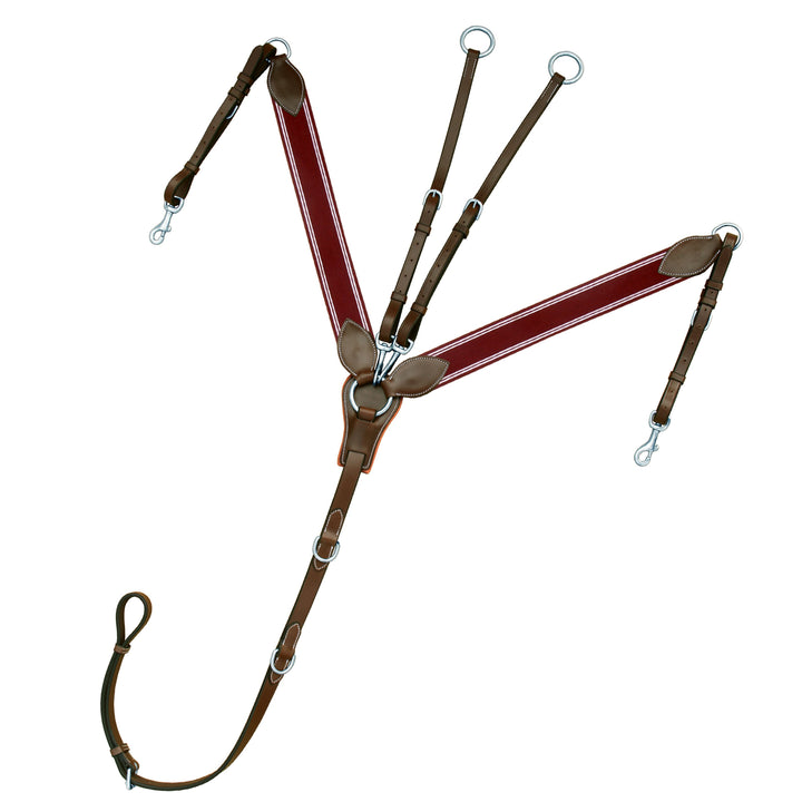 ExionPro Padded Leaf Shape Horse Breastplate with Running Attachment - Burgundy Elastic & White Lines-Horse Breastplates-Bridles & Reins