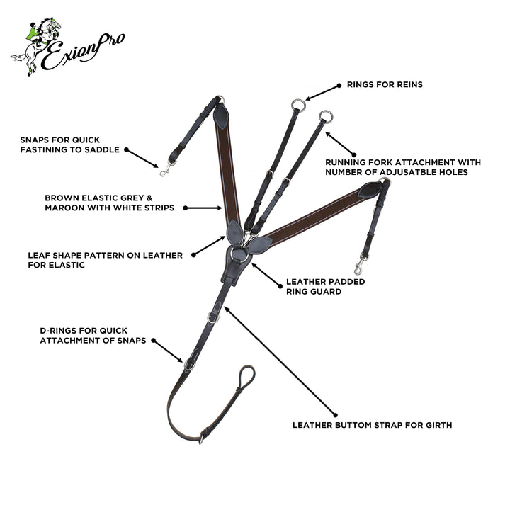 ExionPro Padded Leaf Shape Horse Breastplate with Running Attachment - Matching Elastic-Horse Breastplates-Bridles & Reins