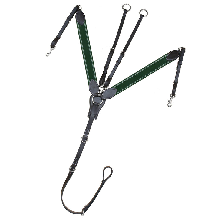 ExionPro Padded Leaf Shape Horse Breastplate with Running Attachment - Green Elastic & White Lines-Horse Breastplates-Bridles & Reins