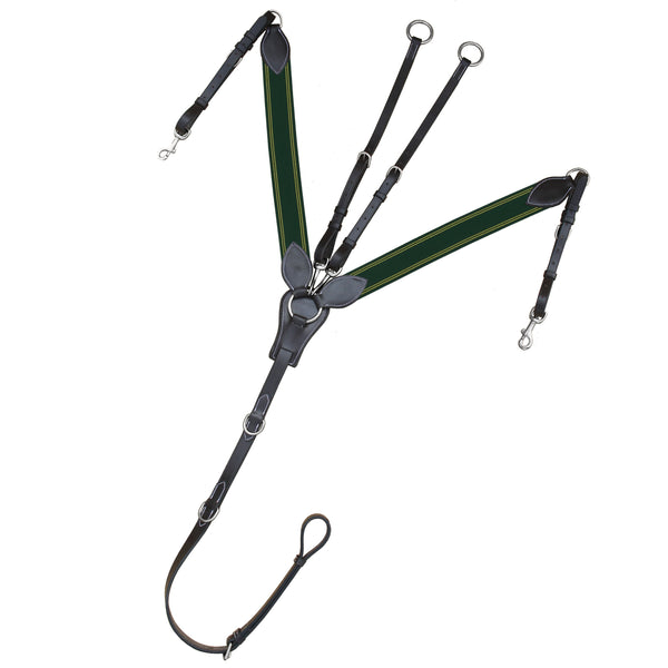 ExionPro Padded Leaf Shape Horse Breastplate with Running Attachment - Green Elastic & Yellow Lines-Horse Breastplates-Bridles & Reins