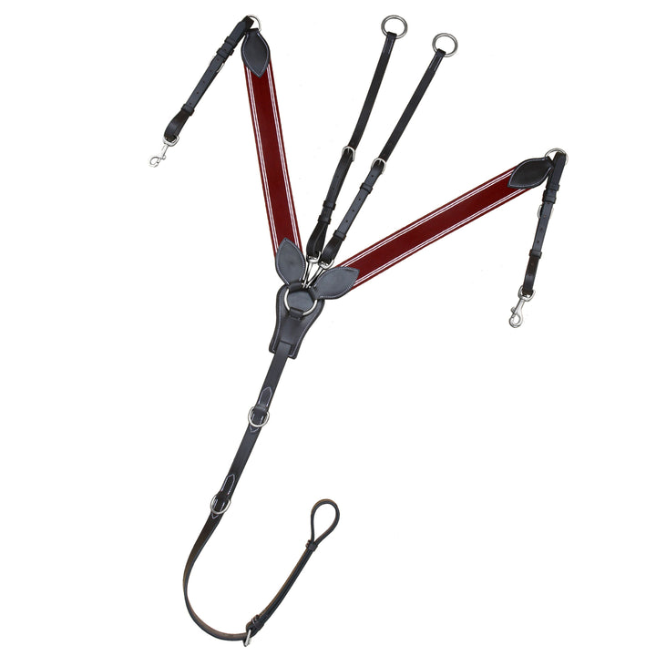 ExionPro Padded Leaf Shape Horse Breastplate with Running Attachment - Burgundy Elastic & White Lines-Horse Breastplates-Bridles & Reins