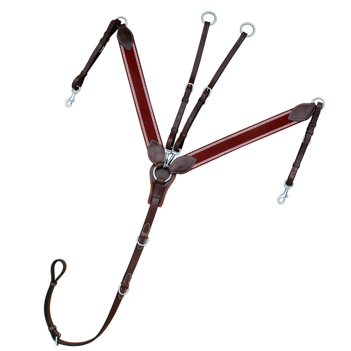 ExionPro Padded Leaf Shape Horse Breastplate with Running Attachment - Burgundy Elastic & White Lines-Horse Breastplates-Bridles & Reins
