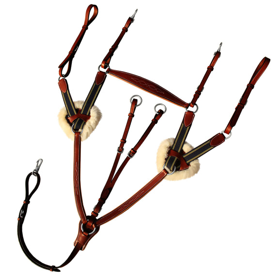 ExionPro 5 Point Horse Breastplates with Navy Blue Elastic & Yellow