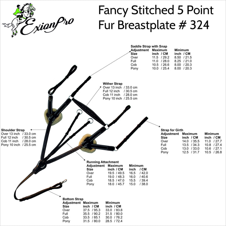 ExionPro 5 Point Breastplate with Running Attachment and Sheepskin Fur Padding - Matching Elastic-Horse Breastplates-Bridles & Reins