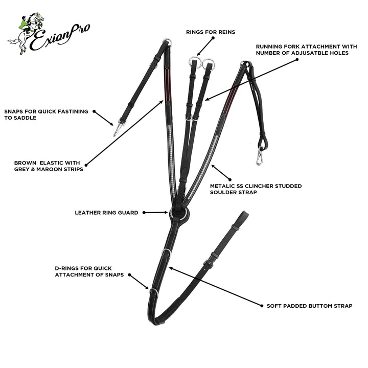 ExionPro Stainless Steel Clinchered Padded Breastplate with Running Attachment - Matching Elastic-Horse Breastplates-Bridles & Reins