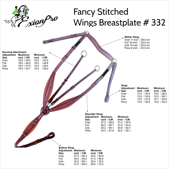 ExionPro Fancy Wings Horse Breastplate with Running Attachment-Horse Breastplates-Bridles & Reins