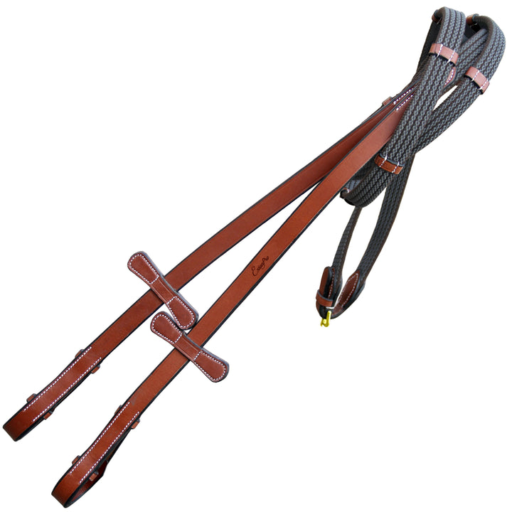 ExionPro Four Row Lined Rubber Web Reins with Seven Hand Stoppers and Martingale Stopper-Reins-Bridles & Reins