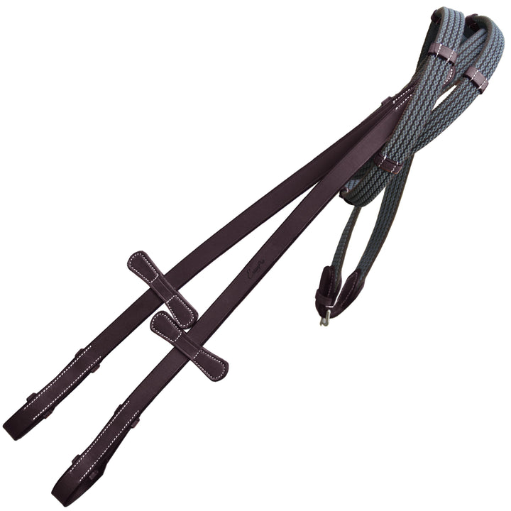 ExionPro Four Row Lined Rubber Web Reins with Seven Hand Stoppers and Martingale Stopper-Reins-Bridles & Reins