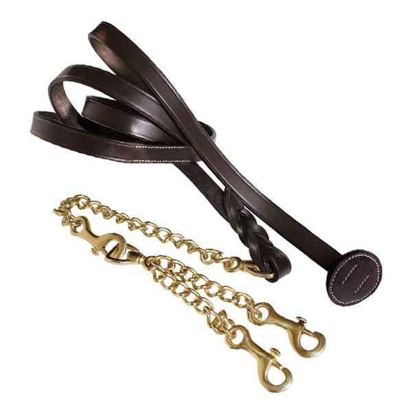 ExionPro Leather Lead with Double Brass Chain-Leads-Bridles & Reins