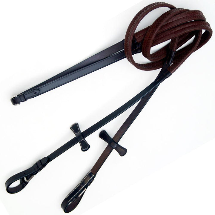ExionPro Rubber Reins with Leaf Style Martingale Stoppers-Reins-Bridles & Reins