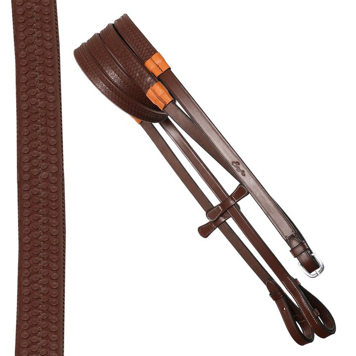 ExionPro PP Rubber Reins with Leaf Style Martingale Stoppers-Reins-Bridles & Reins